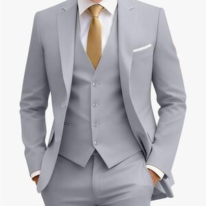 Amyox Men’s Gray 3-Piece Slim Fit Suit XXL + Tie • NEW